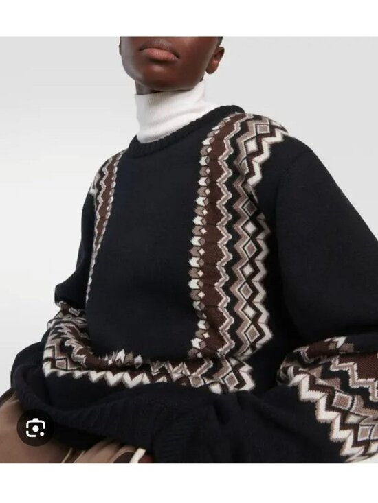 Chloe Sweaters - Chloe $1990 Wool Blend Jacquard Sweater Black Brown Crew Neck Fair Isle Fall